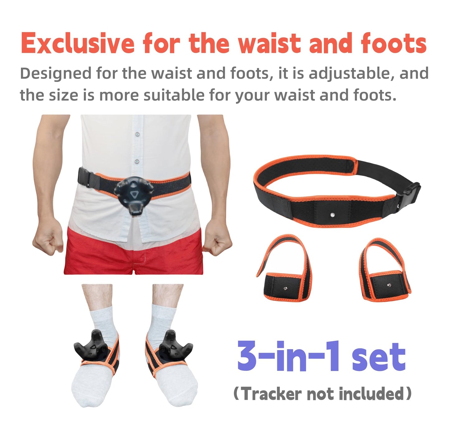 Jadery VR Tracker Straps Waist+Feets 3 in1(New Model for 2024), for Vive Tracker, Ultimate Tracker, Tundra Tracker -Full Body Tracking Belt in VR