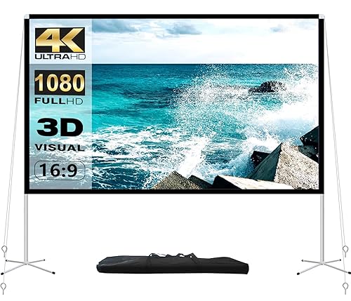 Projector Screen and Stand 100 Inch Portable Outdoor Projection Screen 16:9 4K HD Movie Projection Screen with Carry Bag for Indoor Outdoor Home