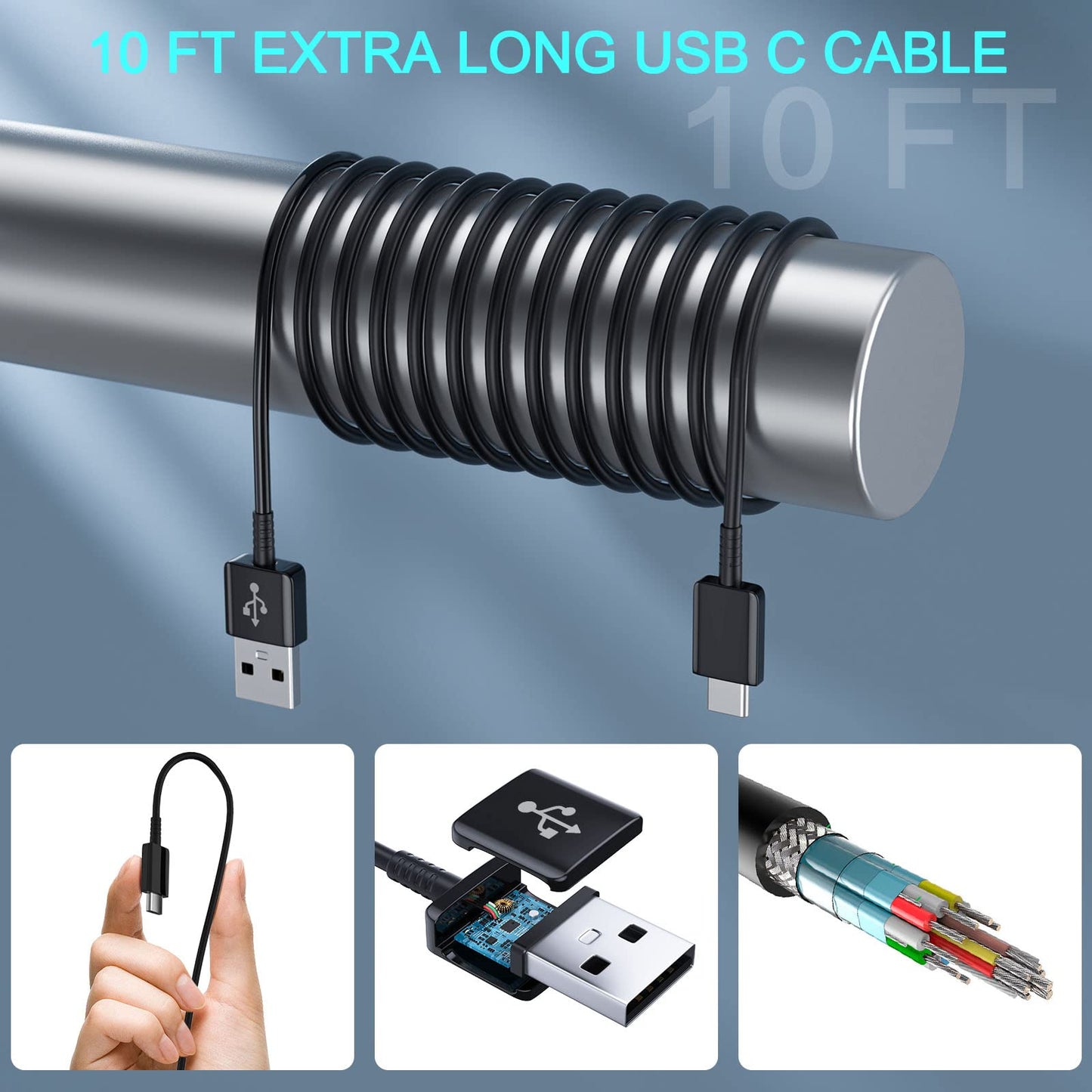 Phone Charger Android Type C 10 FT USB to USB C Charging Cable Fast Charger for Samsung Galaxy S10/S10e/S10+/S9/S9+/S8/S8+/S23/S22/S21