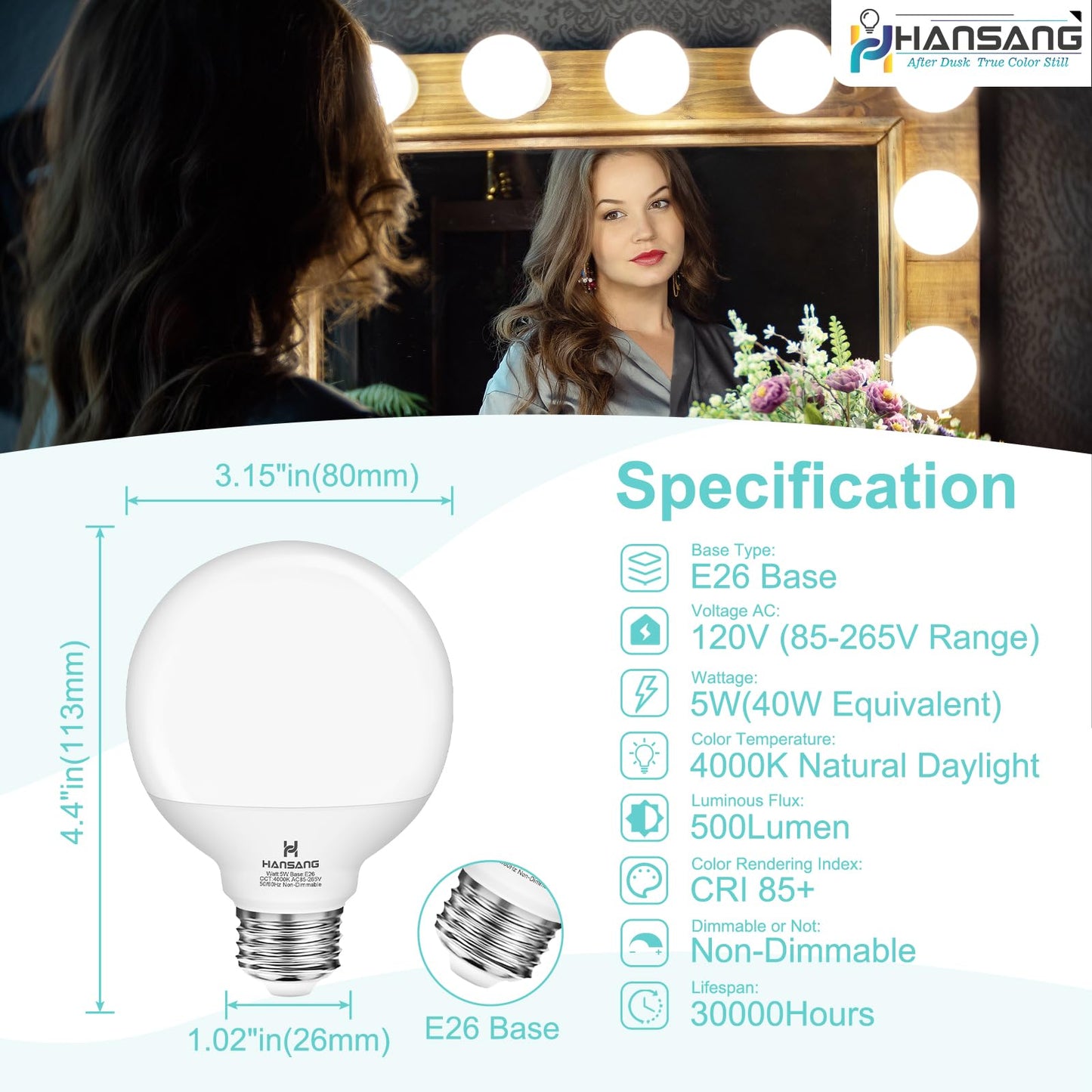 hansang LED Vanity Barthroom Light Bulbs 40W Equivalent 4000K Natural White