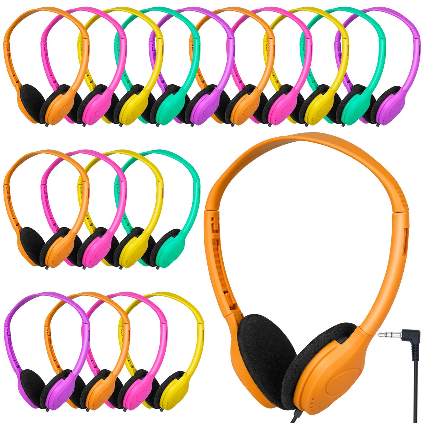 YFSFQS Class Set Headphones for Kids Students School Classroom 20 Pack Bulk Headphones Adjustable with 3.5 mm Jack for Library Children Mixed Colors