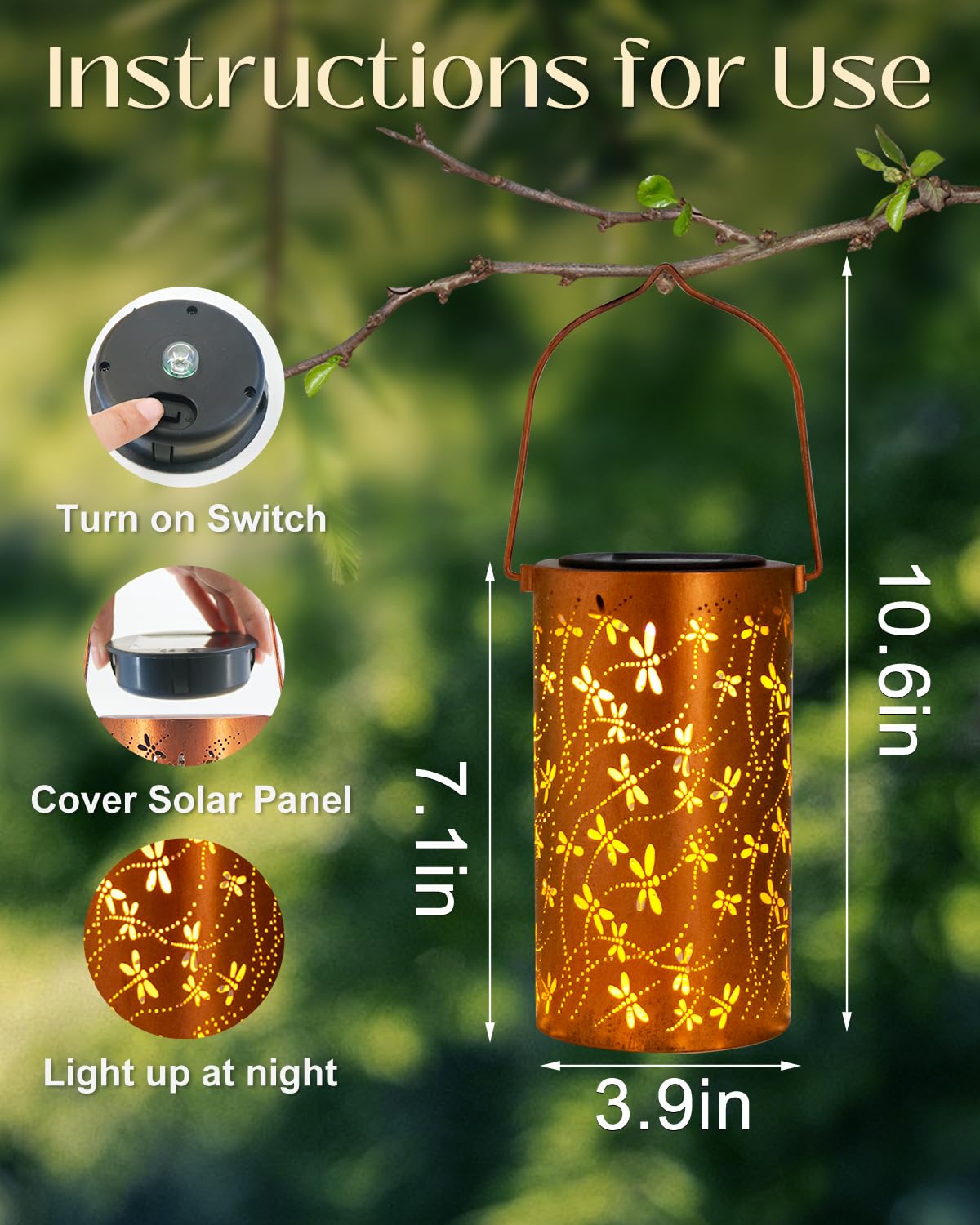 DIBIEECN Birthday Gifts for Women Mom Grandma Wife, Solar Lanterns Outdoor Waterproof, Metal Hanging Lights Garden Decor, LED Decorative Lantern