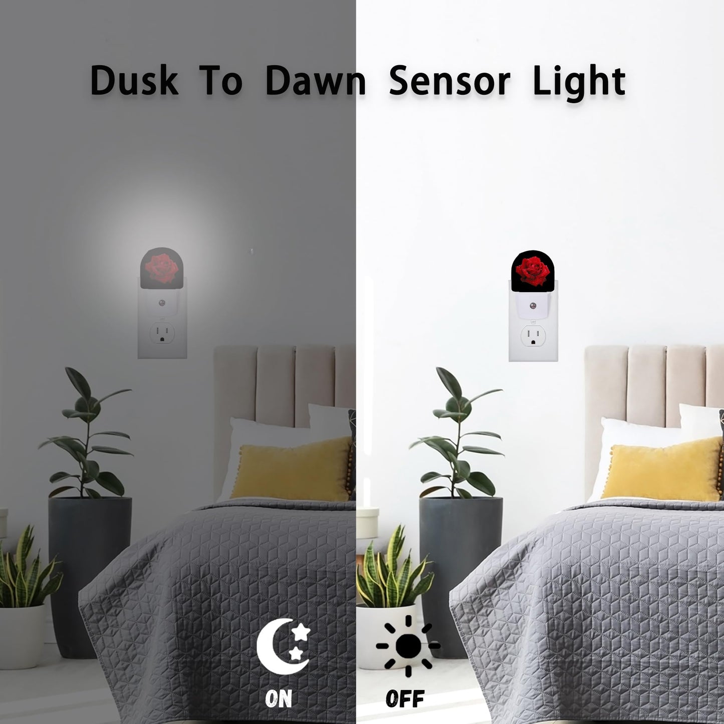 Axxitude Red Rose Raindrops Night Lights Plug into Wall for Girls Boys Room,Night Light LED Lamp Dusk to Dawn Sensor Round Lamp for Bedroom Bathroom