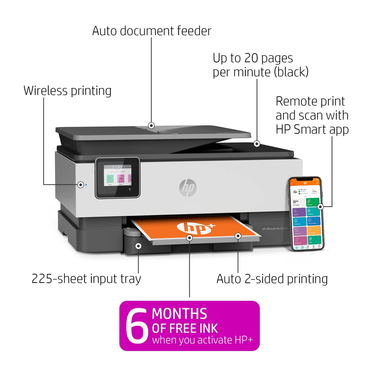 HP OfficeJet Pro 8025e Wireless Color All-in-One Printer with bonus 6 months Instant Ink with HP+ (1K7K3A)