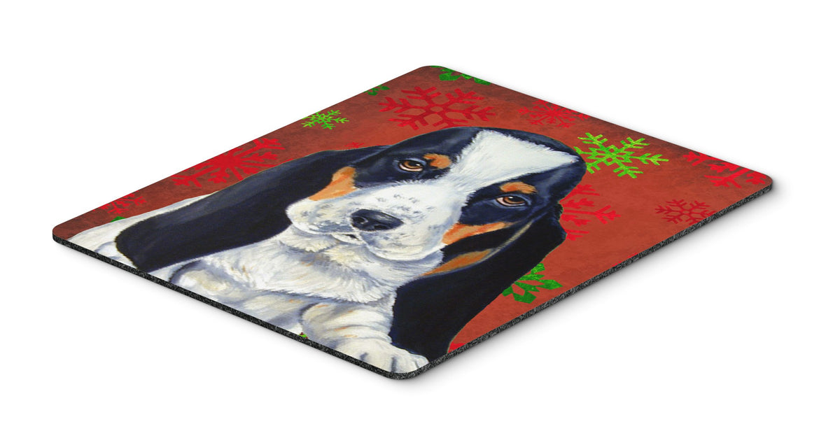 Caroline's Treasures LH9329MP Basset Hound Red and Green Snowflakes Holiday Christmas Mouse Pad, Hot Pad or Trivet for Home Office Gaming Working
