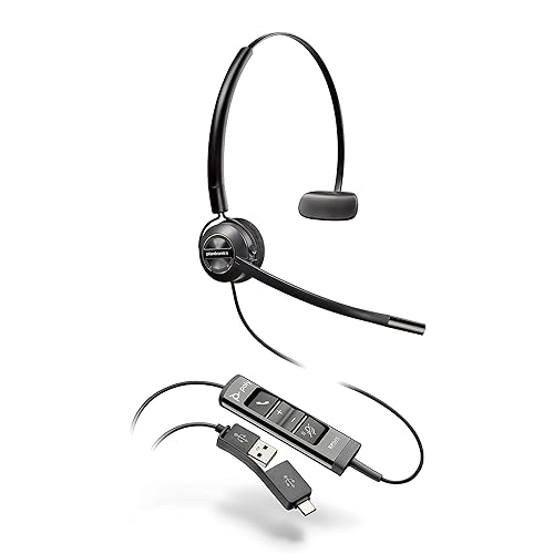 Poly (Plantronics + Polycom) EncorePro 545 USB-A and USB-C USB Headset (Plantronics) - Acoustic Hearing Protection - Hold & Call Answer Buttons…