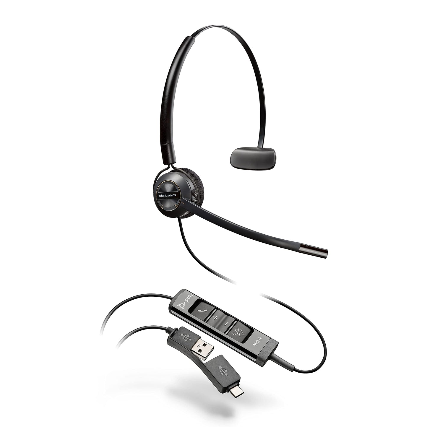 Poly (Plantronics + Polycom) EncorePro 545 USB-A and USB-C USB Headset (Plantronics) - Acoustic Hearing Protection - Hold & Call Answer Buttons…