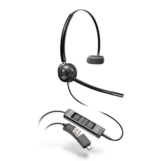 Poly (Plantronics + Polycom) EncorePro 545 USB-A and USB-C USB Headset (Plantronics) - Acoustic Hearing Protection - Hold & Call Answer Buttons…