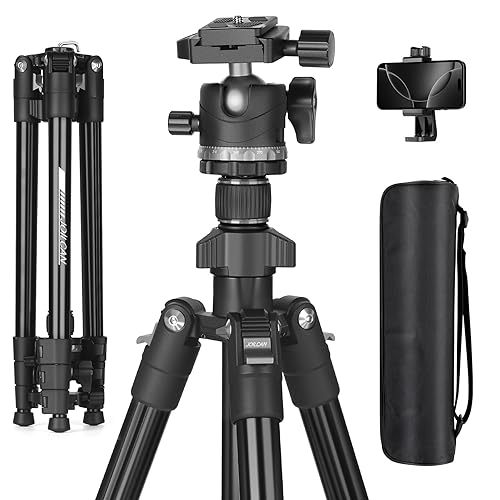 JOILCAN 66" Camera Tripod, Lightweight Travel Tripod with 360° Ball Head & Phone Holder, 22lbs Max Load for DSLR, Camera, Phone, Video & Photography