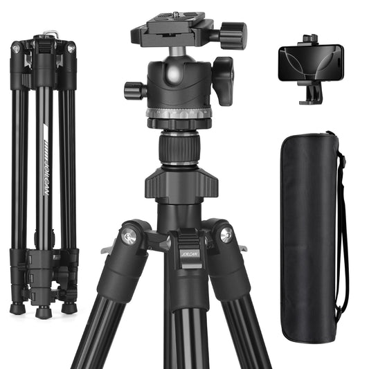 JOILCAN 66" Camera Tripod, Lightweight Travel Tripod with 360° Ball Head & Phone Holder, 22lbs Max Load for DSLR, Camera, Phone, Video & Photography