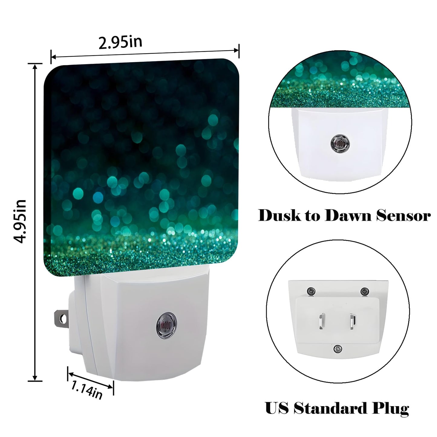 FSHVQKD Green Sparkling Glitter Night Light,Plug Into Wall with Dusk to Dawn Light Sensors, Warm Nightlights for Bedroom, Bathroom, Hallway, Kitchen