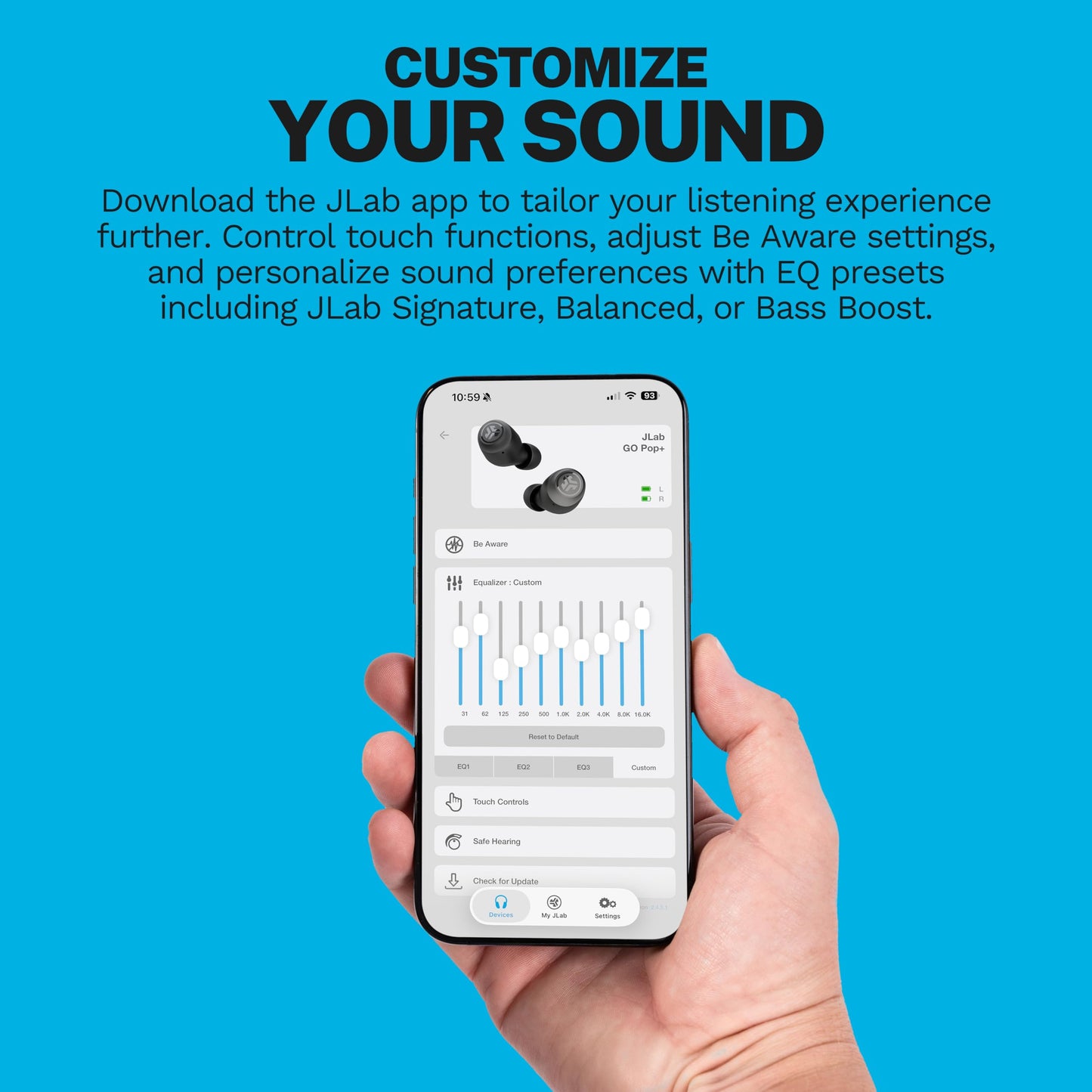JLab Go Air Pop+ True Wireless Earbuds, Bluetooth Earbuds with Microphone, USB-C Charging Case, Dual Connect, EQ3 Sound, Slate