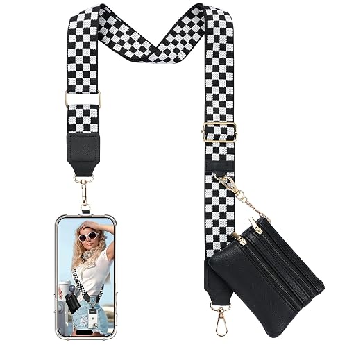 TiMOVO Clip and Go Phone Strap Crossbody with Leather Wallet, Adjustable Anti-Theft Phone Lanyard with Zippered Pouch, Universal Cell Phone Neck
