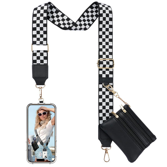 TiMOVO Clip and Go Phone Strap Crossbody with Leather Wallet, Adjustable Anti-Theft Phone Lanyard with Zippered Pouch, Universal Cell Phone Neck
