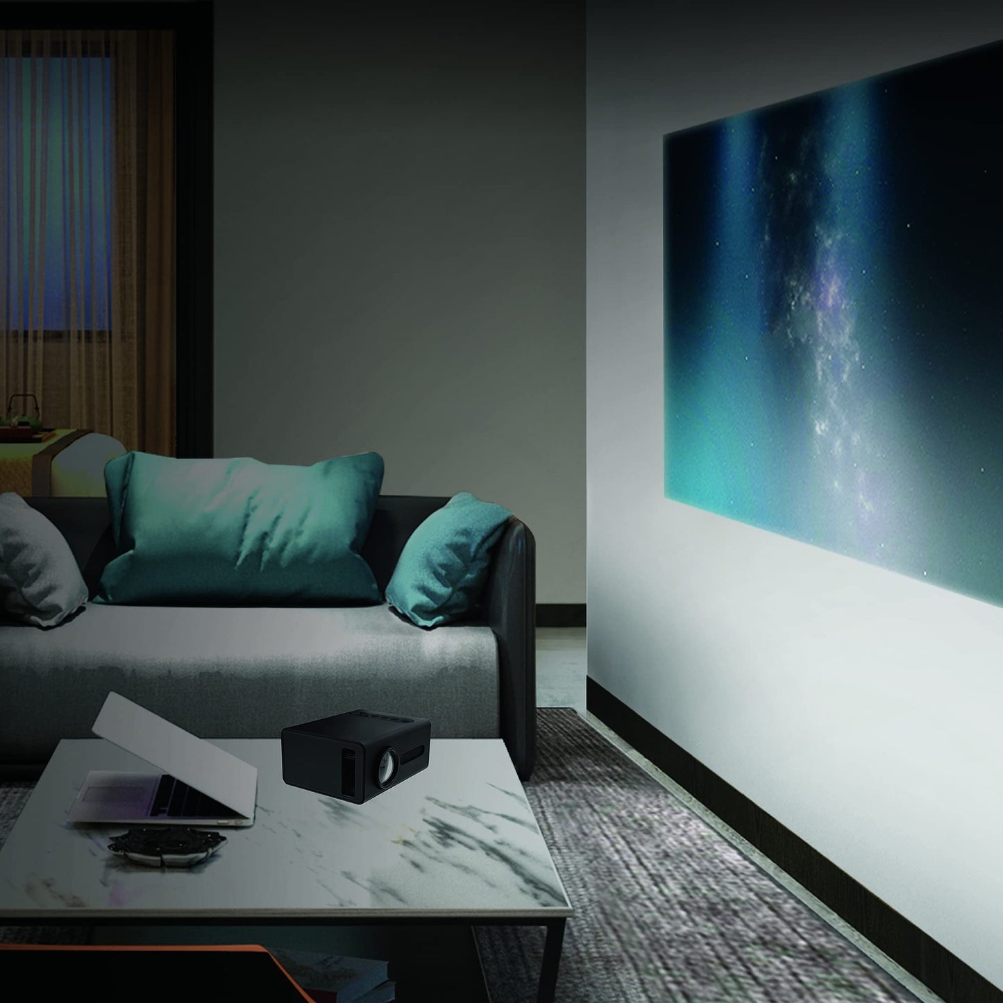 Monster Image Mini Small Format LCD Projector 1920x1080 HD Quality, Project Up To 8 Feet Away, Works On Projection Screens Ranging from 20-80 Inches.