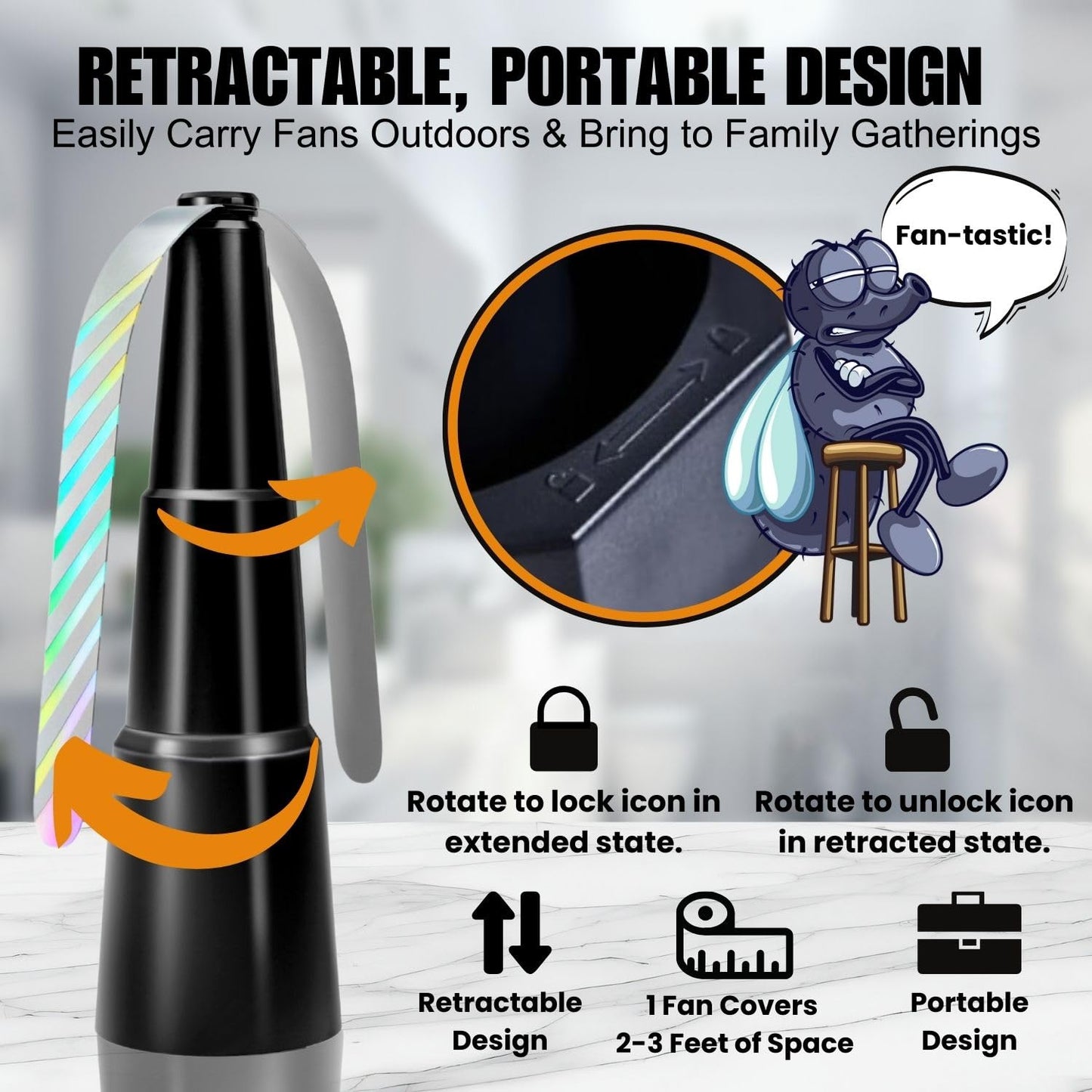 CreatureCops™ Fly Fans for Tables | Retractable, Silent for Outdoor Tables with Reflective Blades | Tabletop Fly Fan to Help Keep Fly Away from Food |