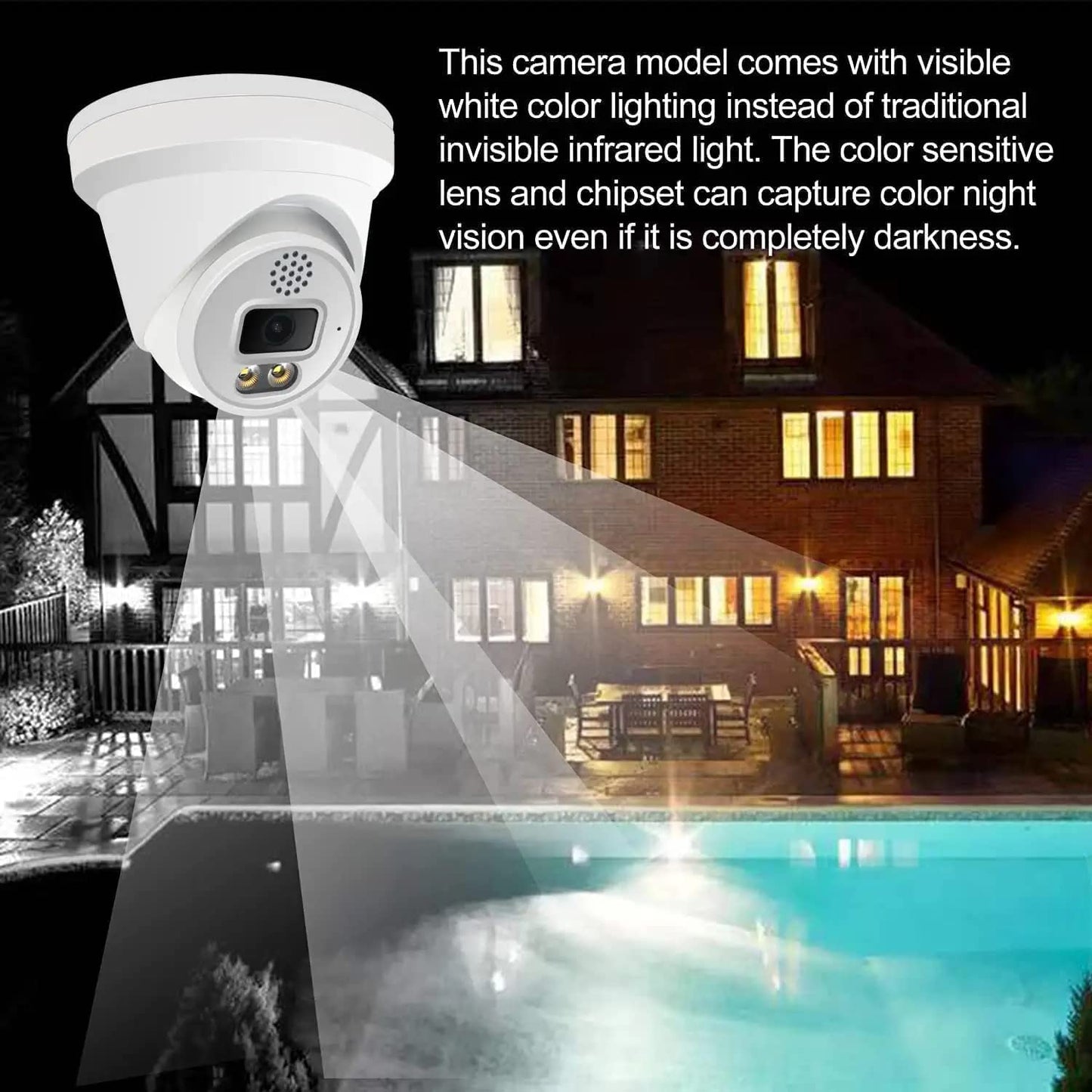 Real HD 6MP Full Color Night Vision ColorVu Turret Dome IP Camera with Visible White LED Lights, 2.8mm Wide Angle, Outdoor Built in Mic, Plug and Play