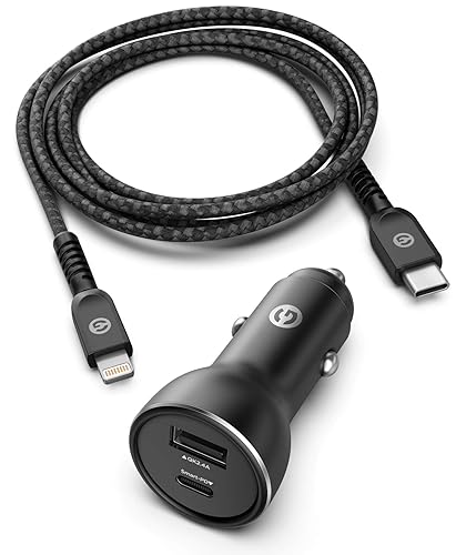 PD Compatible with iPhone 12/13/14 Car Charger - Apple Certified USB C to Lightning Cable (Ultra-Fast Charging) Dual Port Vehicle Adapter for iPhone