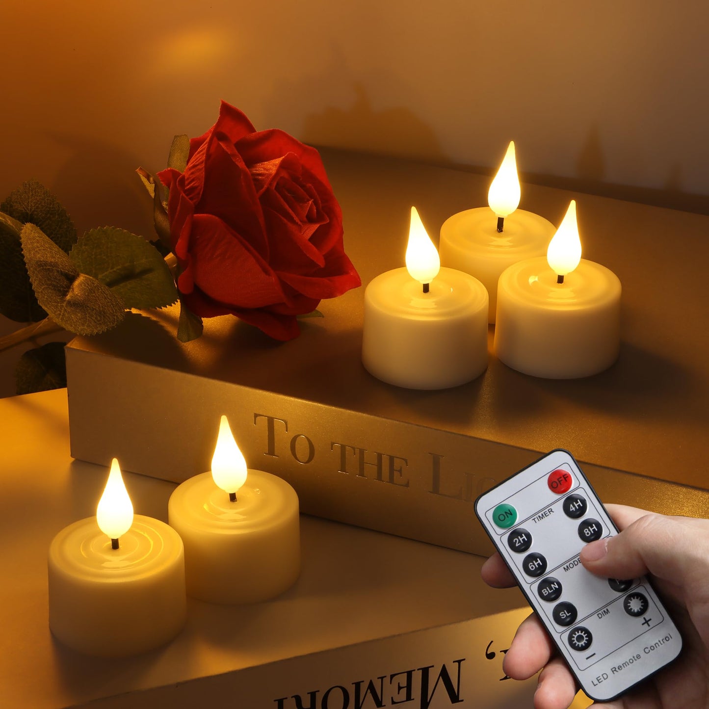 Daord Rechargeable Tea Lights with Remote Control & Timer Flickering Flameless 3D Wicks Tealight Candle Candles with Charging Cable
