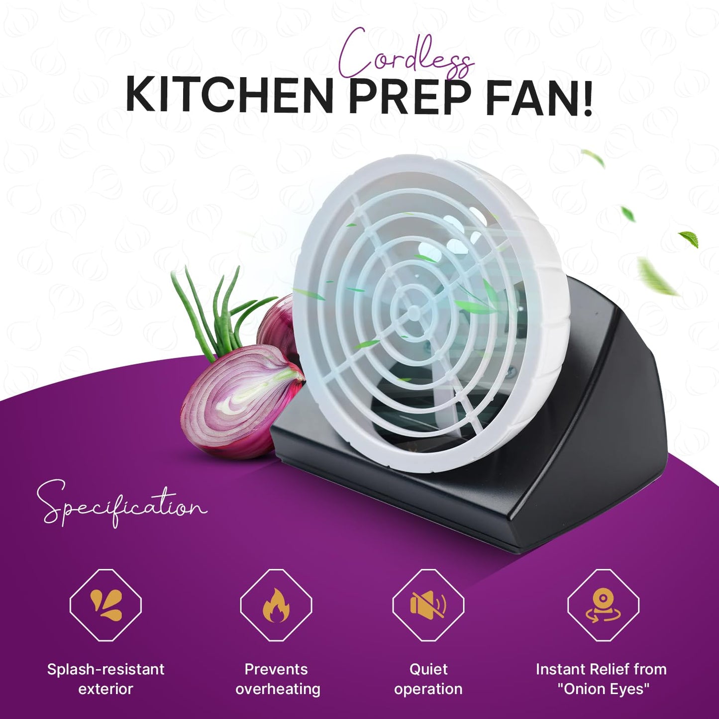 Fanion Cordless Kitchen Prep Fan - Portable Fan for Cutting Onions Without Tears - Cute Onion-Shaped Fanion for Comfortable Cooking & Meal Preparation