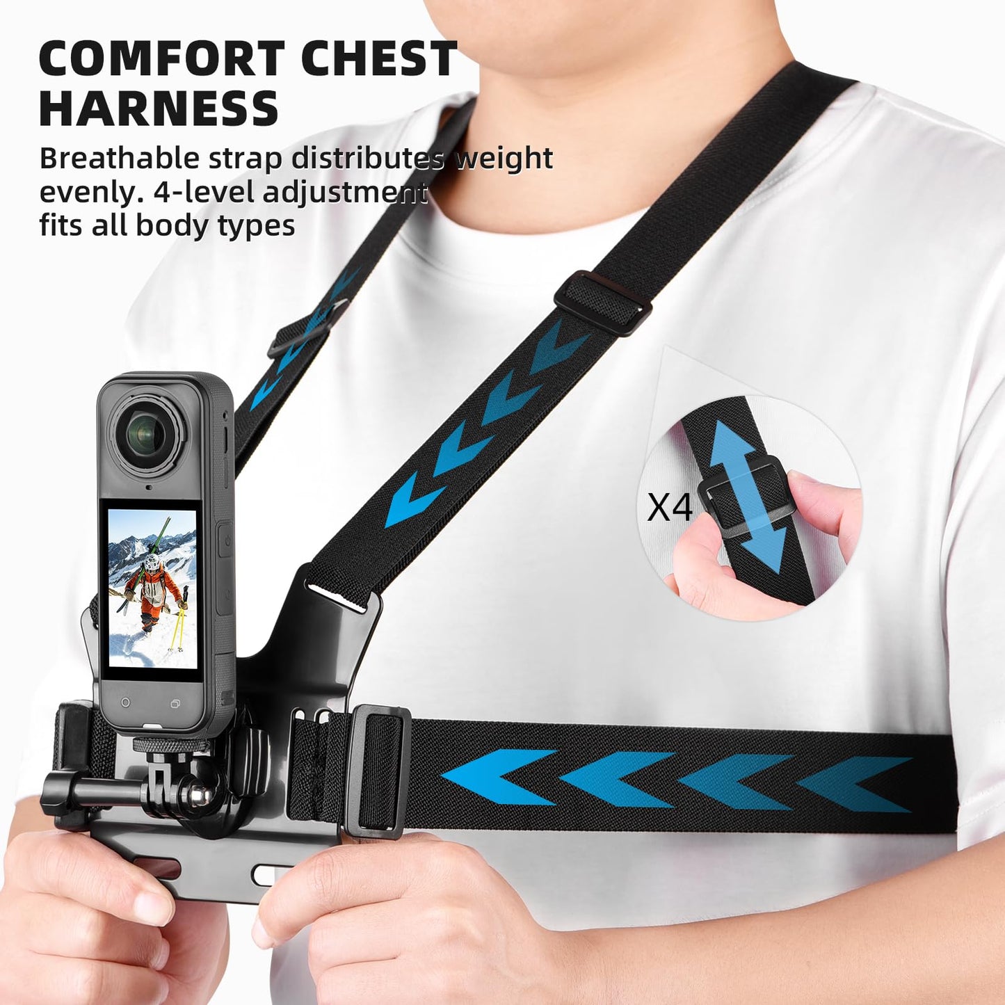 BRDRC Accessories Kit for Insta 360 X5 X4 Air, Chest Mount Head Strap Harness Backpack Clip Holder Wrist Strap, 360°Rotating Adapter + Quick Release