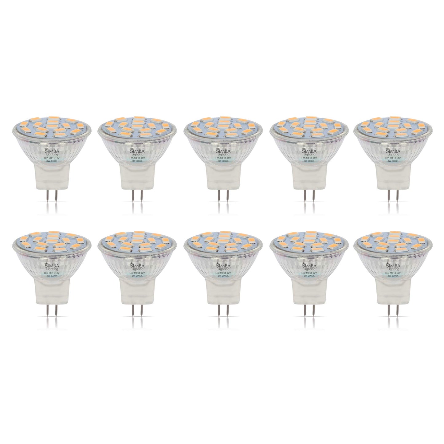 Simba Lighting LED MR11 3W Flood Light Bulb GU4 Bi-Pin Base, 3000K, 10 Pack