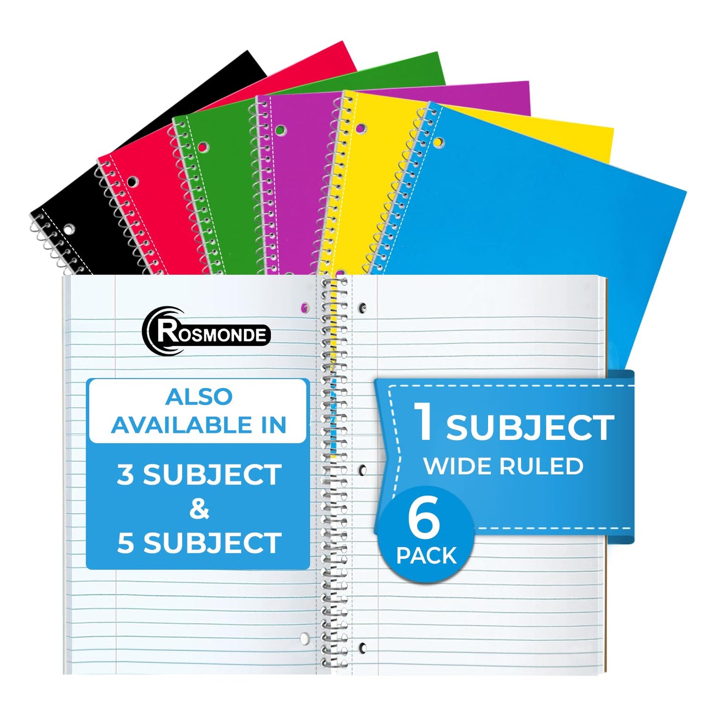 Rosmonde 6 Pack 1 Subject Notebook Wide Ruled, 70 Sheets (140 Pages)