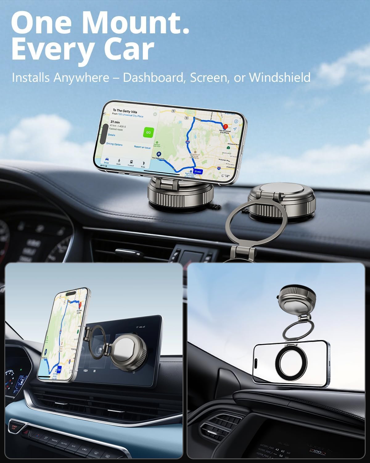 UBeesize 2025 Upgraded 360° Magsafe Vacuum Magnetic Car Phone Holder [108+LBS Strongest Suction&3000gf Dual-Lock Nano Gel] Dashboard & Windshield