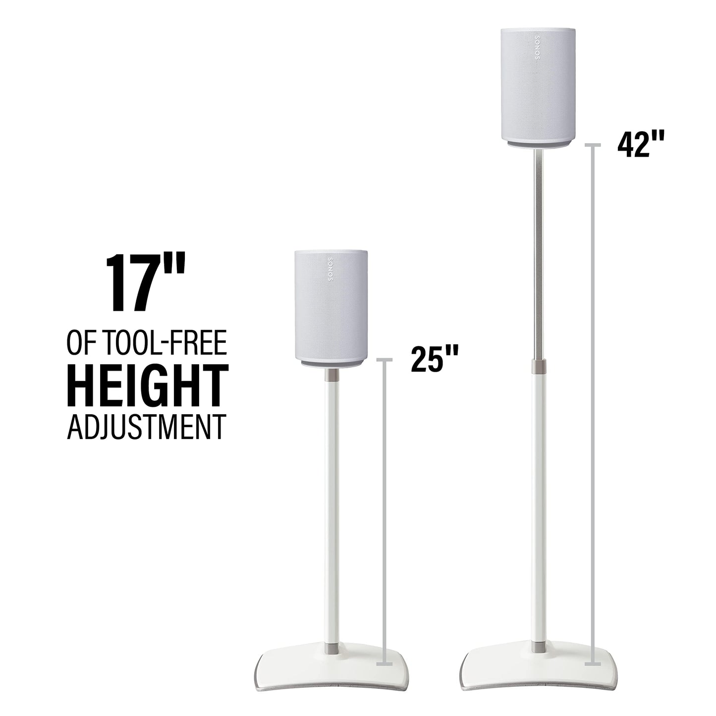 Sanus Speaker Stand for Sonos Era 100 Speakers - Height Adjustable Single Stand w/Easy 3 Step Install - Includes Rubber Feet & Carpet Spikes - White