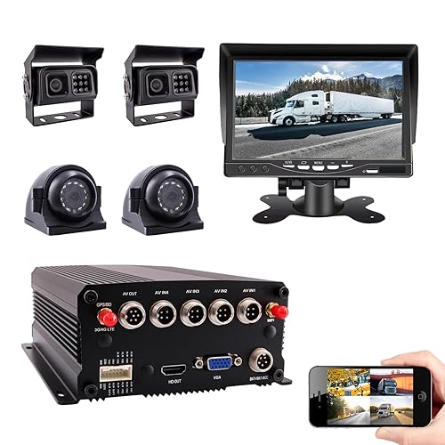 JOINLGO 4-CH GPS WiFi 1080P Mobile Vehicle Car DVR mdvr Video Recorder Kit Real-time Remote View on PC Phone with 4 Side Rear View IR Cameras 7"