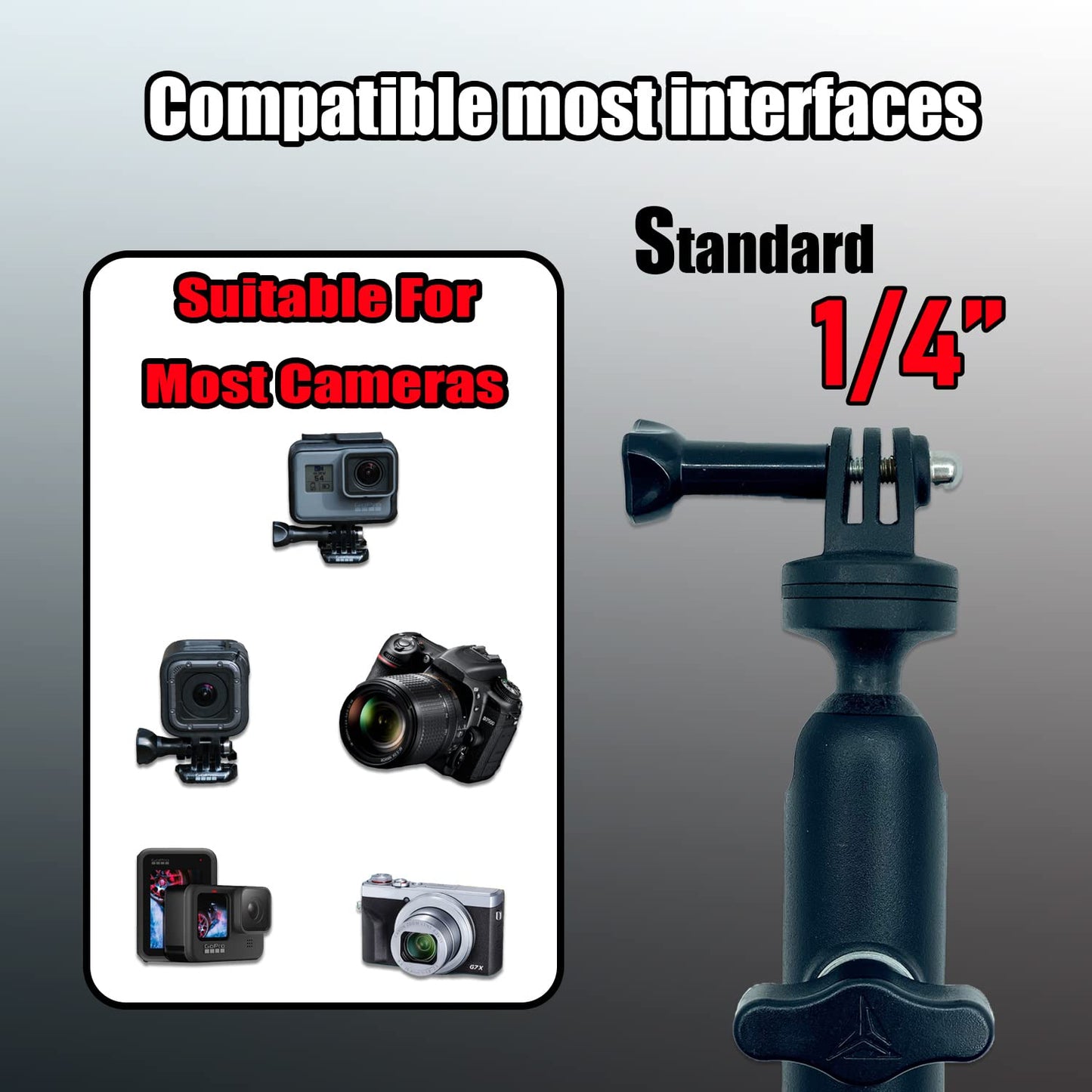 360°Motorcycle Camera Mount for GoPro Bike Holder Handlebar Mount Bracket 1/4 Metal Stand GoPro Hero10/9/8/7/6/5/4/3+ Action Cameras Accessory (Fits
