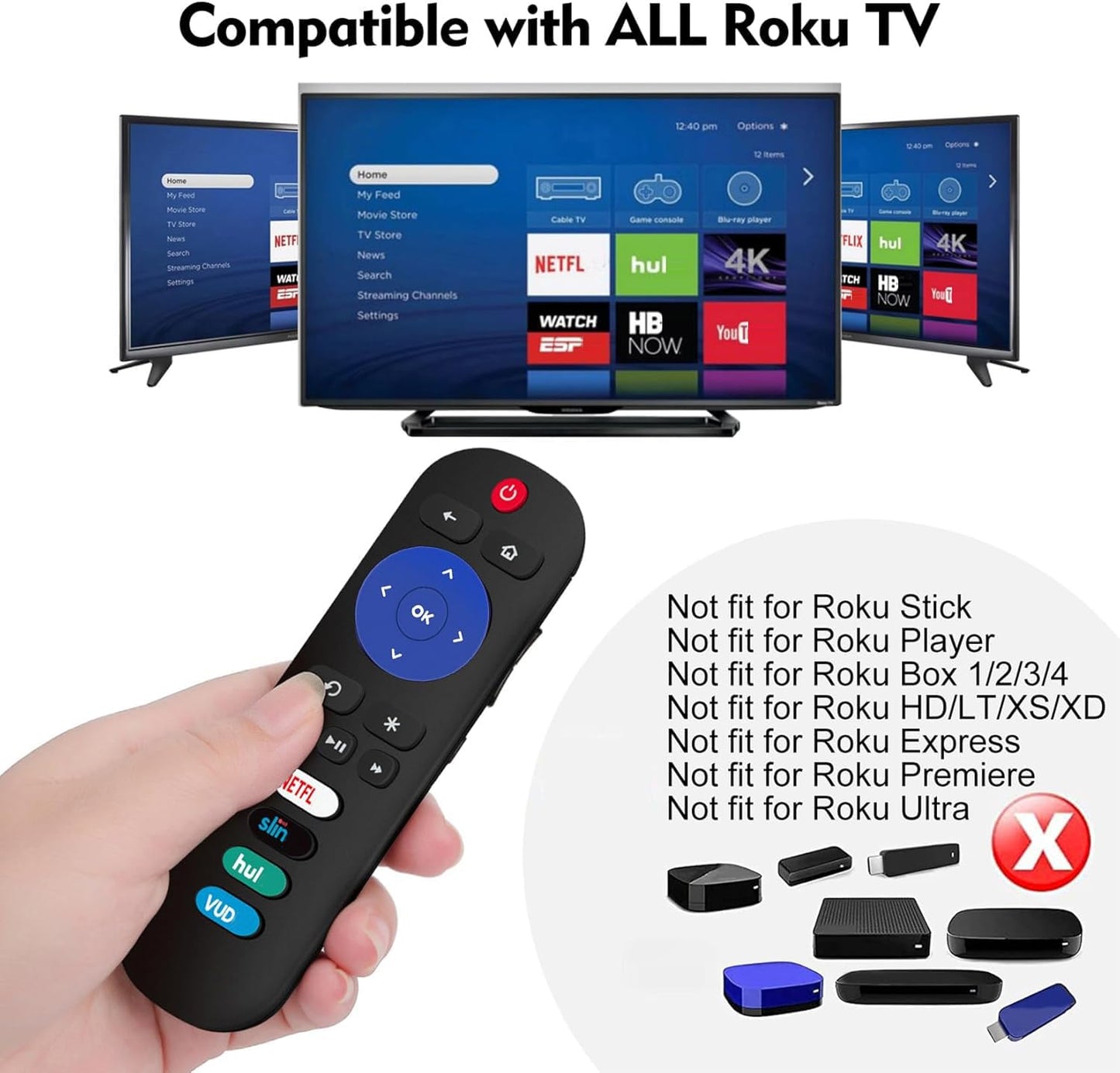 New Replacement Universal Remote Control Applicable for TCL Roku TV, fit for Hisense Roku/Onn Roku/Insignia Roku