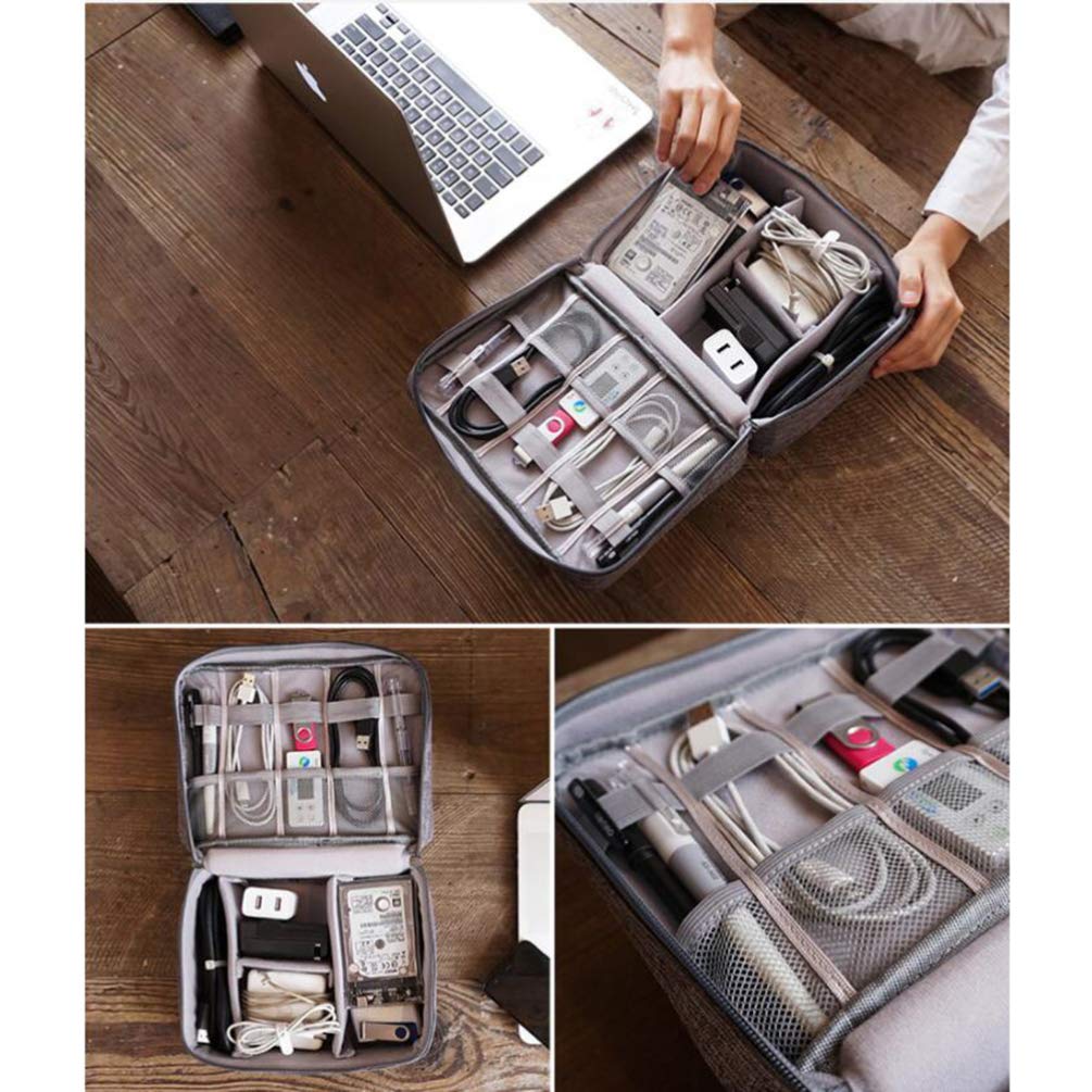 Hemobllo Electronics Accessories Organizer Portable Hard Drive Pouch Cord Case for Travel Grey