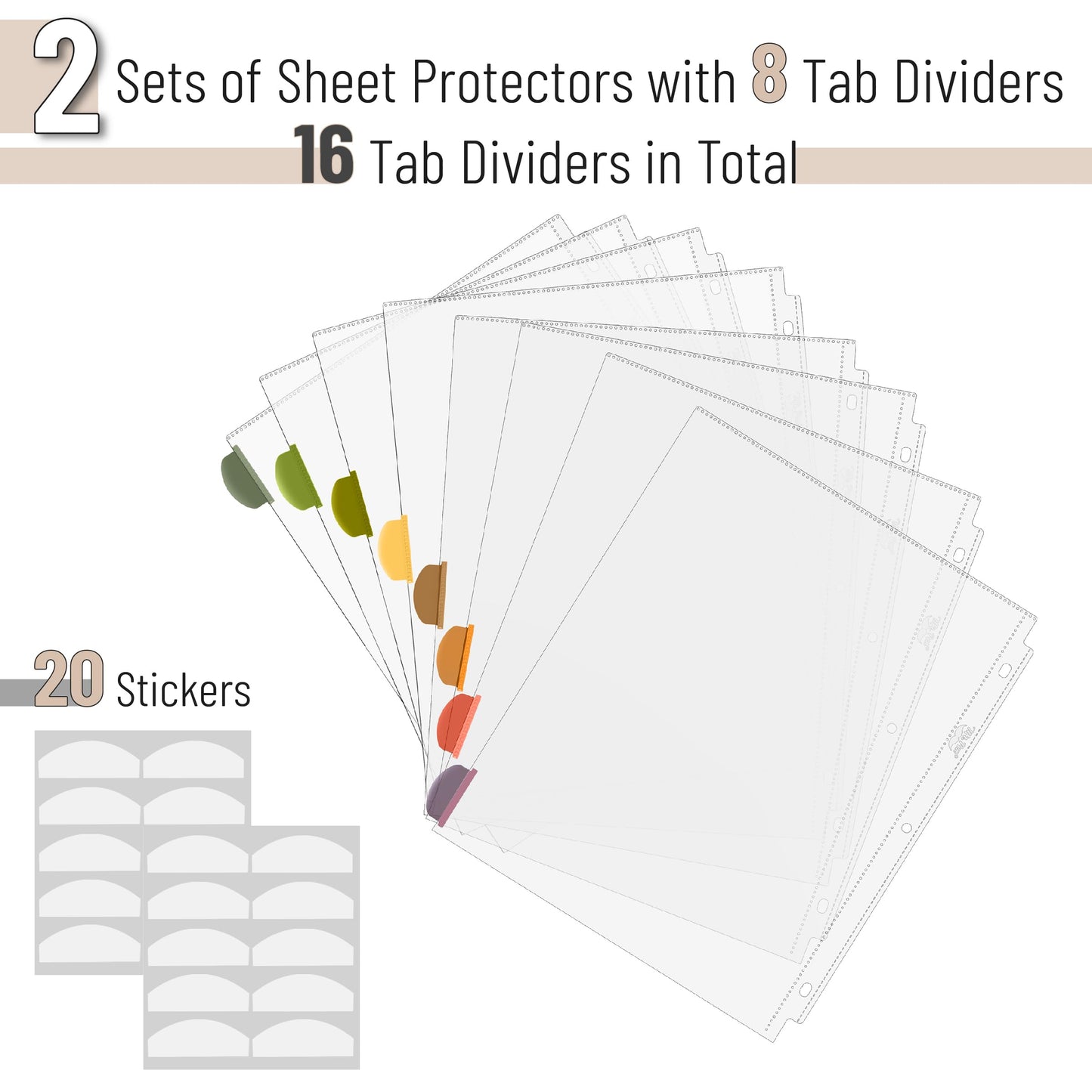 Mr. Pen- Clear Sheet Protectors with Tabs, 8.5x11 Inches, 8 Tabs, 2 Sets | Durable Clear Plastic Dividers for 3 Ring Binders, Insertable Index Page