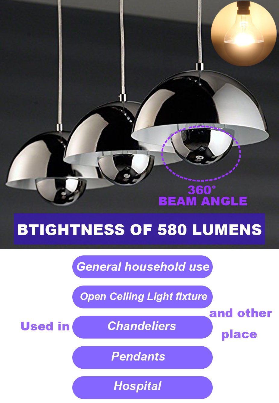 KarlunKoy Half Chrome Light Bulb,6W Dimmable Half Silver Glass,G25 Warm E26