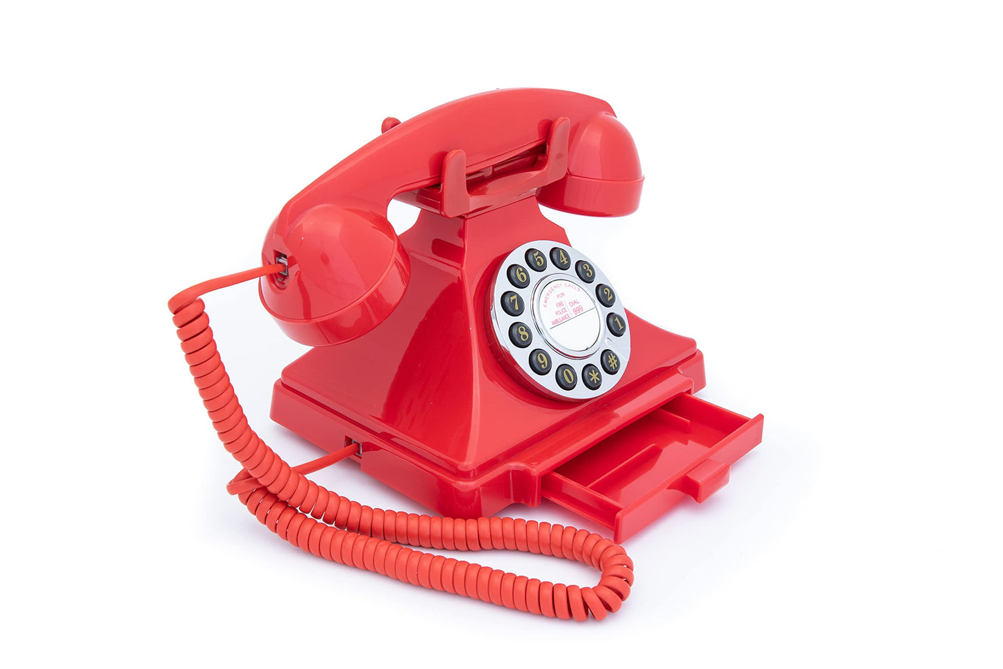 GPO Carrington Classic Retro Push-Button Phone - Pull-Out Tray, Traditional Bell Ring Tone - Red