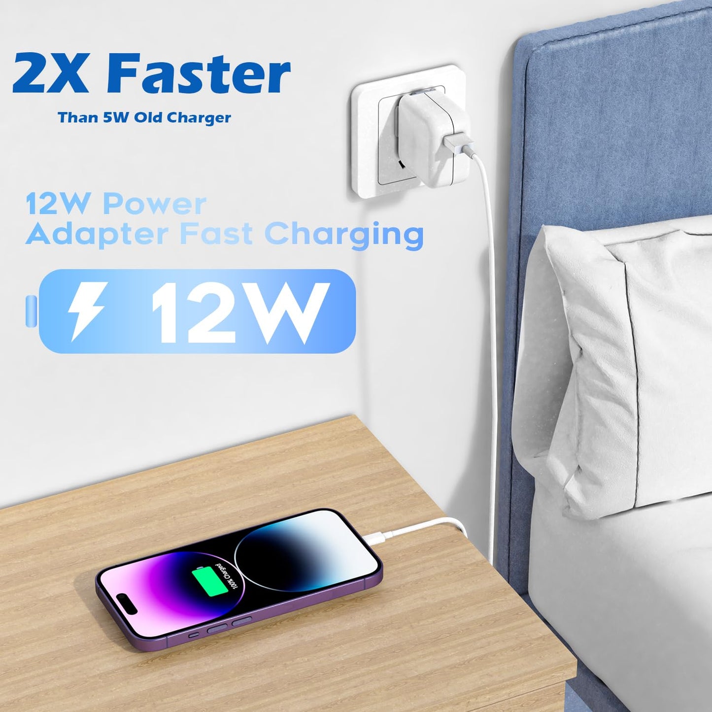 Charger for iPad,12W Fast USB i Pad Charging Fast Foldable Block Portable Travel Plug Adapter with USB A to Lightning iPhone Charging Cable…