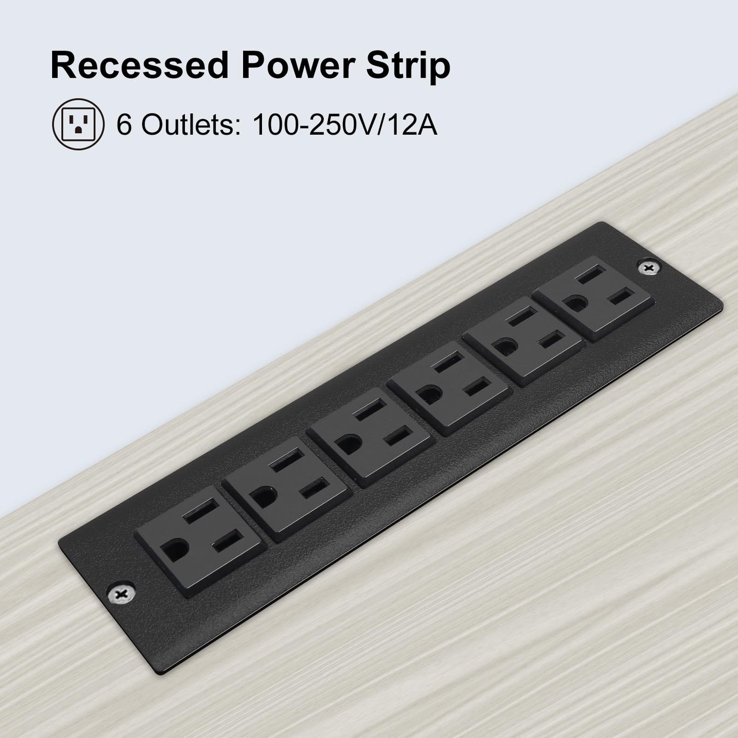 Recessed Power Strip Without USB,Mount Industrial Workshop Power Charge Station 6 Outlets 6.56’ft Extension Flat Plug Black