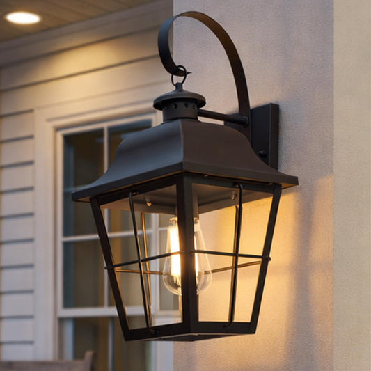 Lucande 18.7" Outdoor Wall Lantern, Black Vintage Exterior Sconce with Clear Glass, Hardwired Coach Light for Front Door Porch Decor Garage Patio