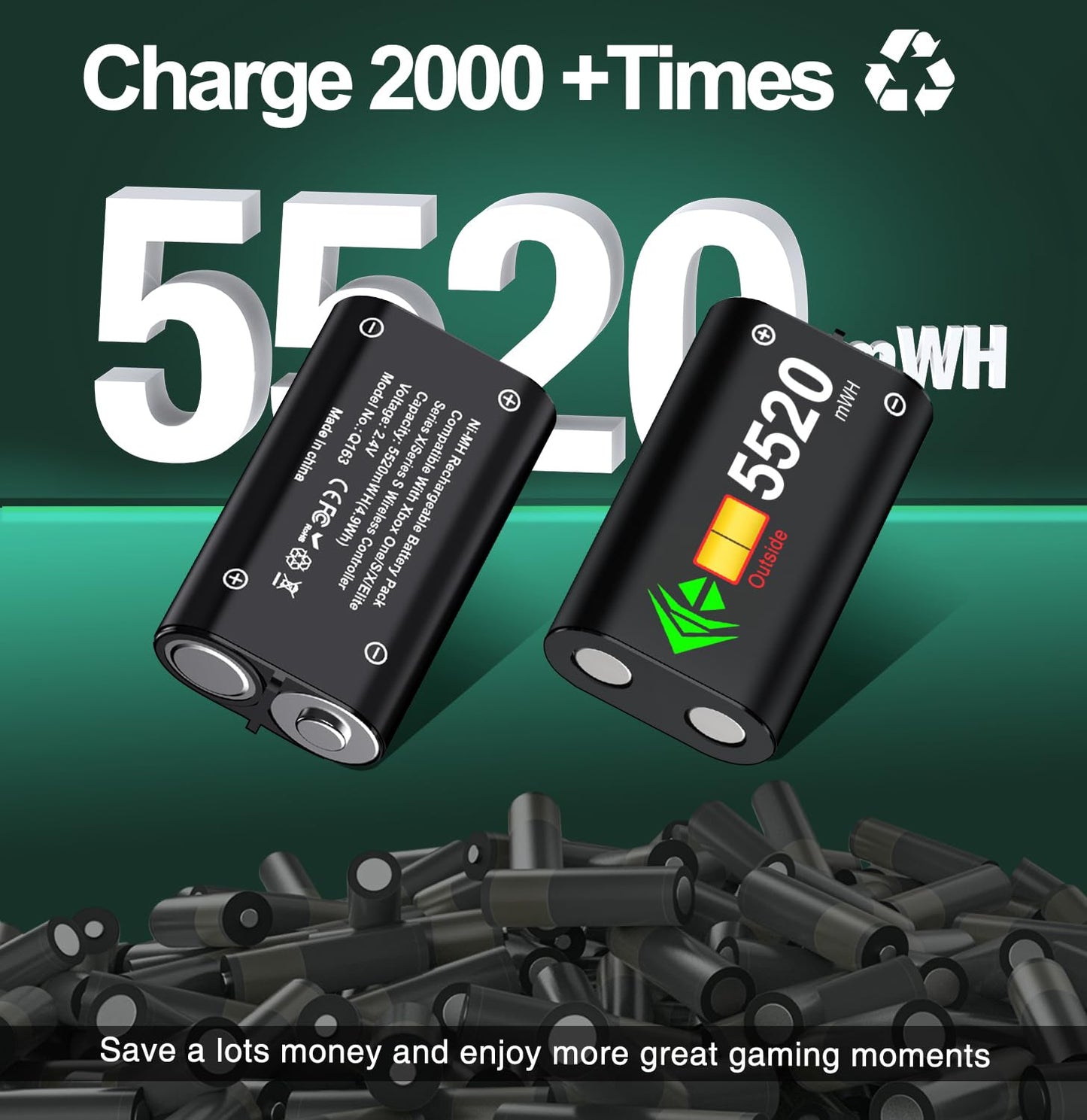 Controller Charger Station with 2x5520mWh Rechargeable Battery Packs for Xbox One/X/S/Elite/Series X|S, High Speed Charging Station Dock with 4