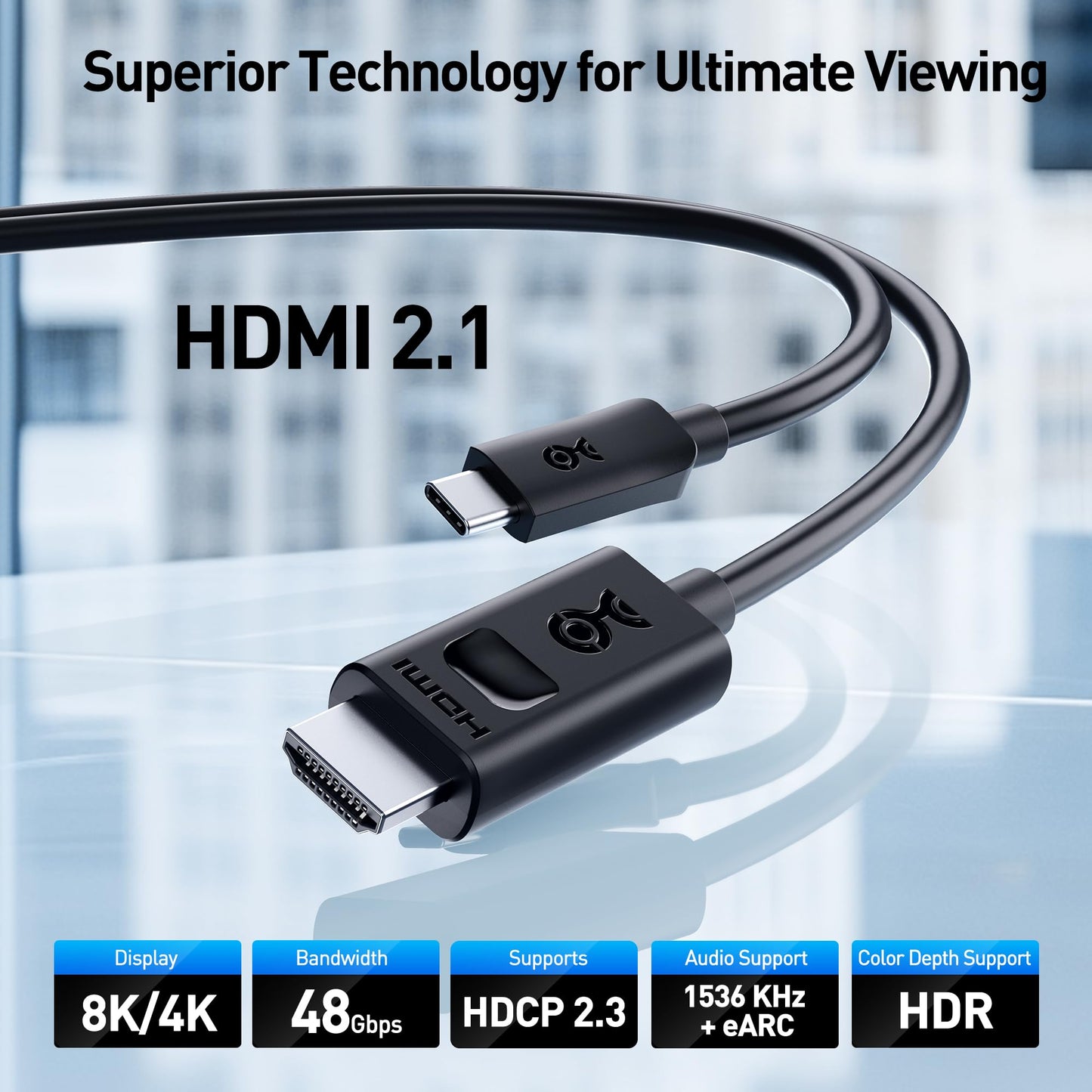 Cable Matters Unidirectional USB C to HDMI 2.1 Cable - 6ft, Support 4K@240Hz and 8K@60Hz, HDR - Thunderbolt 4, Thunderbolt 5, USB 4 Compatible