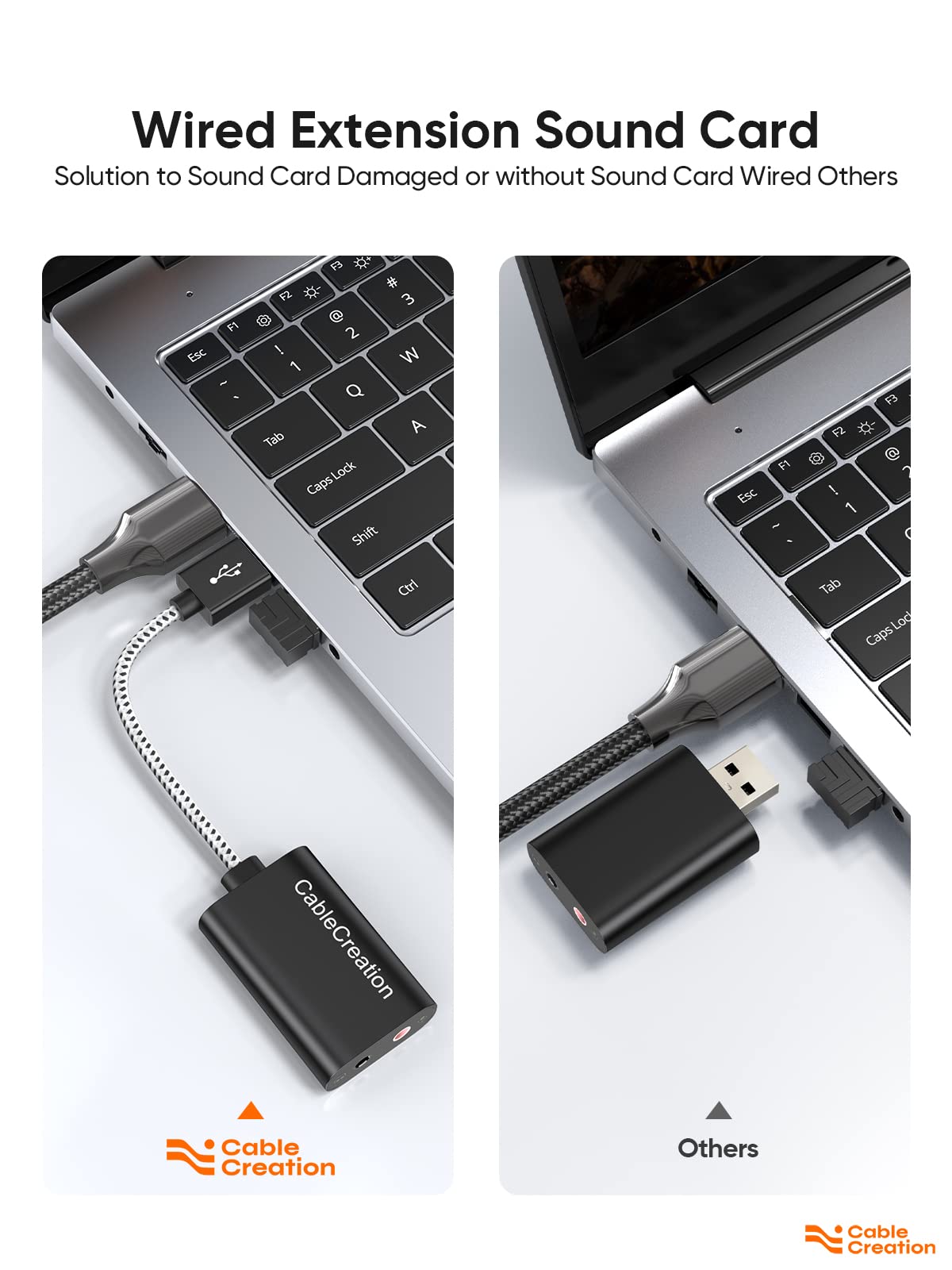 CableCreation USB Audio Adapter External Sound Card with 3.5mm Headphone and Microphone Jack Compatible with Windows, Mac, macOS, Linux, PS4, PS5
