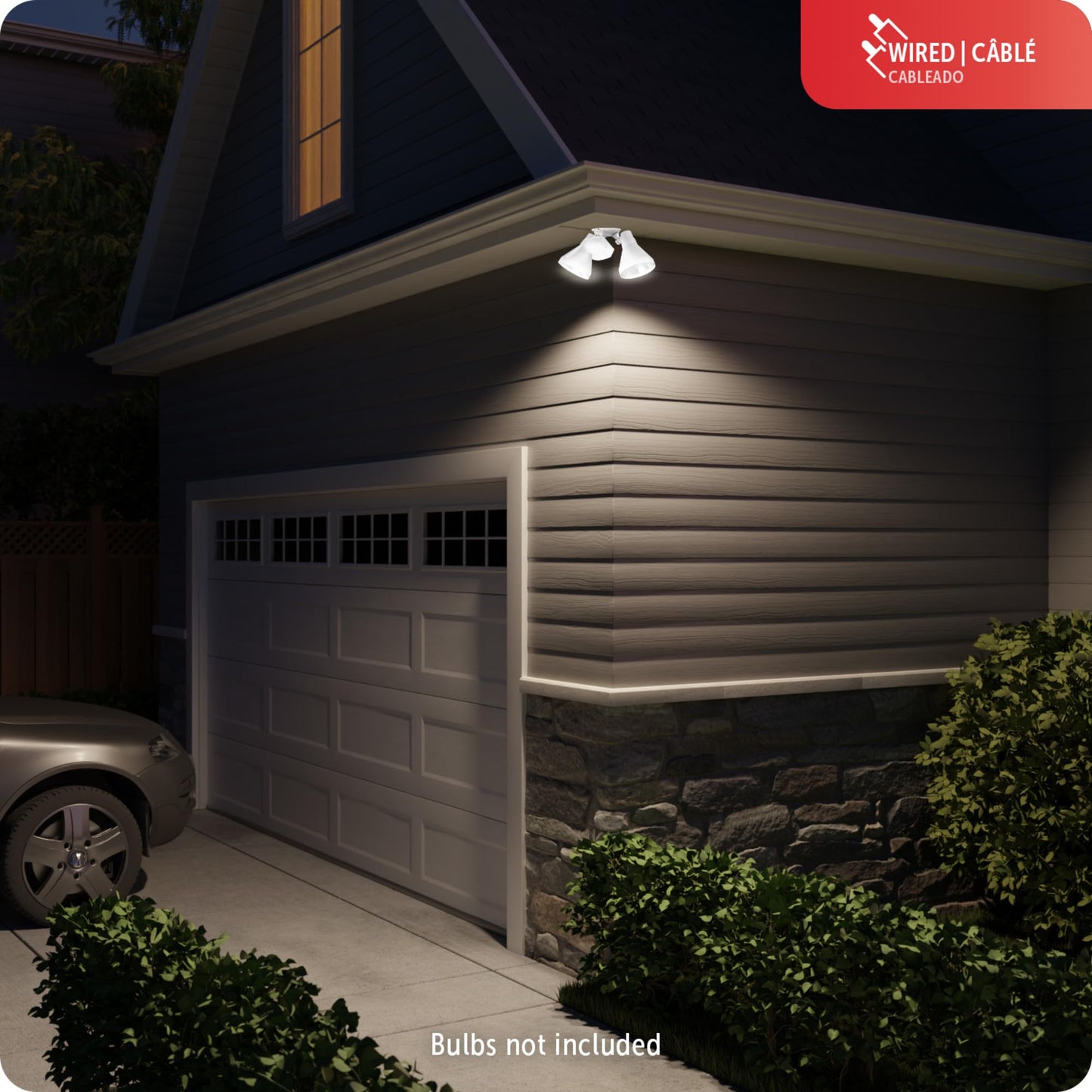 Globe Electric 17000273 180-Degree 240 W Twin Head White Hardwired Motion Sensor Security Flood Light, Spotlight, Outdoor, Outside House Lights
