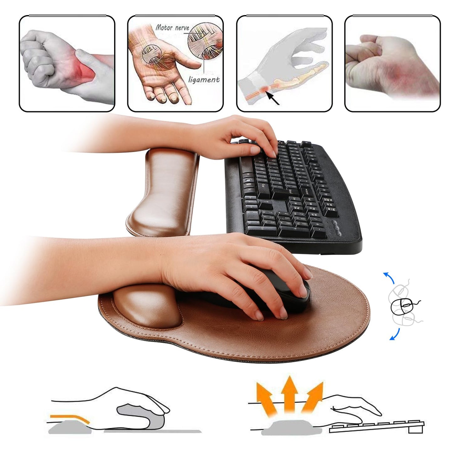 RICHEN Ergonomic PU Leather Keyboard Wrist Rest and Mouse Pad with Wrist Support, Memory Foam Set for Computer/Laptop,Gaming and Office, Comfortable