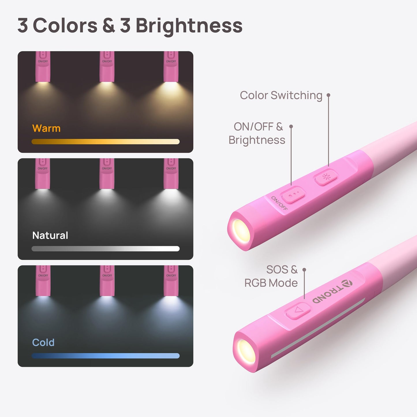 TROND LED Neck Reading Light, 3 Color 3 Brightness Book Light for Reading in Bed, 1000mAh Rechargeable Lamp, Flexible Arm with Outdoor Warning Lamp