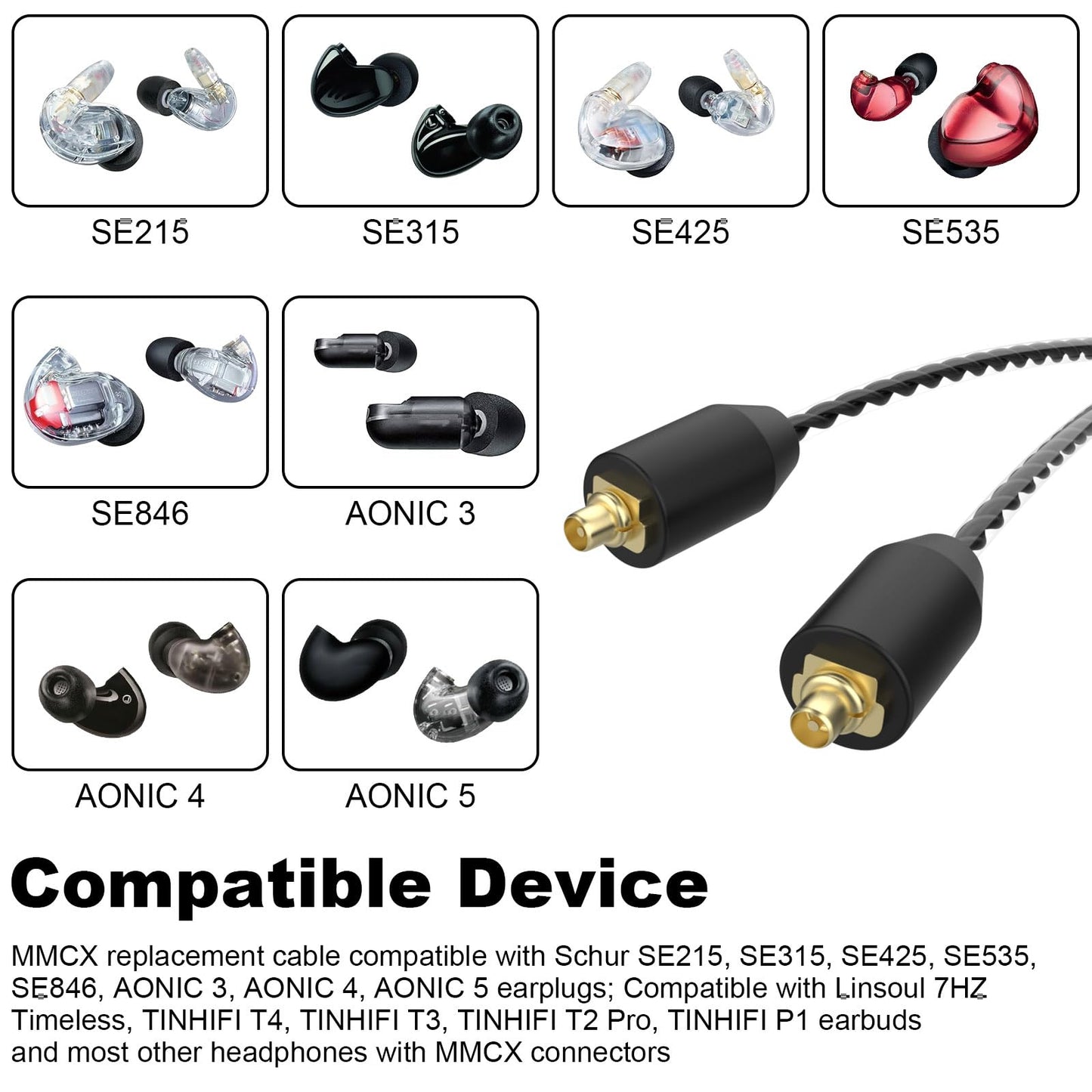 SE535 Replacement Cable Compatible with Shure SE215, SE215 Pro, SE315, SE425, SE425 Pro, SE535, SE846, AONIC 3, AONIC 4, AONIC 5 Earphones…