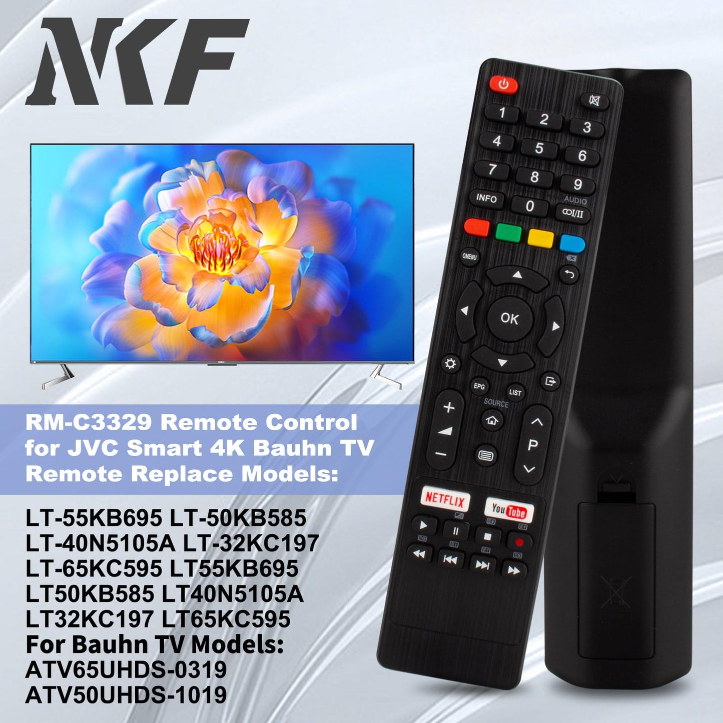 RM-C3227 Replacement RM-C3354 RM-C3348 RM-C3349 Remote Control for JVC TV 4K Ultra HD Smart TV ATV65UHDS-0319 LT-40N5105A LT-32N3105AC for Bauhn Smart