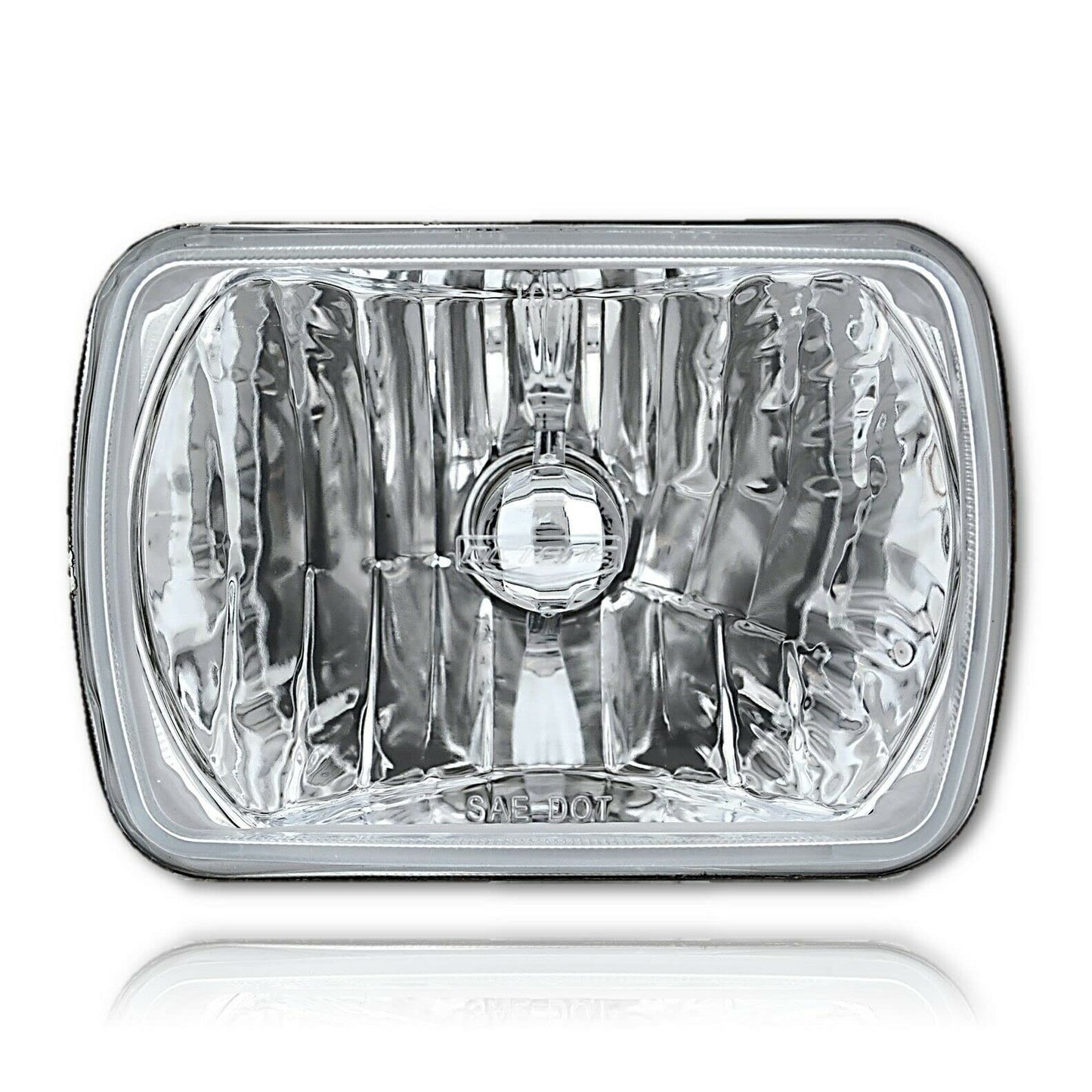 Octane Lighting 7X6 Crystal Clear Glass Lens Metal Headlight H4 Halogen Light Bulb Headlamp Pair