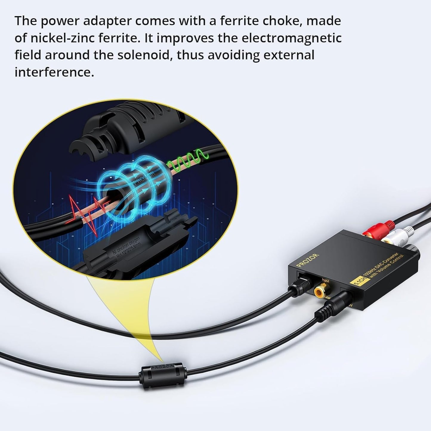 PROZOR DAC Converter 192Khz Digital to Analog Audio Decoder with Volume Control Support 5.1CH DTS Dolly-AC3 Coaxial SPDIF Toslink Optical to RCA