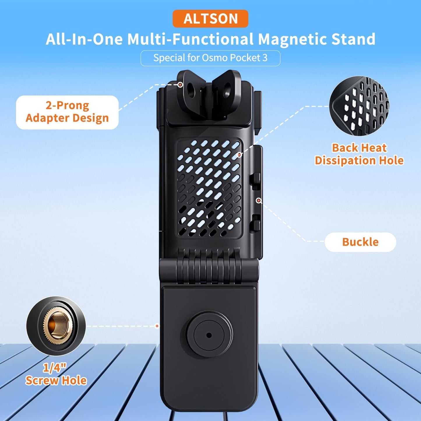 ALTSON Magnetic Mount Stand for DJI Osmo Pocket 3, DJI Osmo Pocket 3 Accessories-Multifunction Expansion Adapter 180° Adjustable Magnet Base, 1/4"